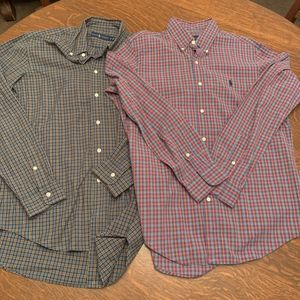 Ralph Lauren Logo Lot 2  Plaid Mens Button Down LS Shirts Size M